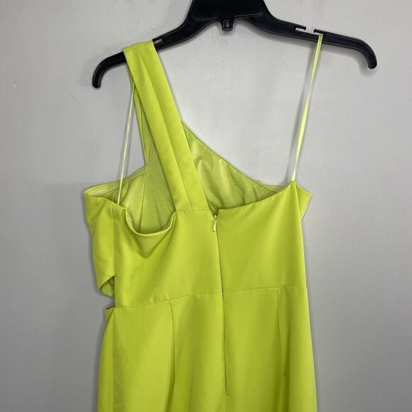 AIDAN Aidan Mattox Gown Women 6 Neon Green One Shoulder Sheath Cut Out High Slit - Picture 6 of 11